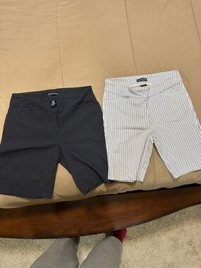 Ladies' Navy Dot & White Stripe Knee Shorts Two-Pack